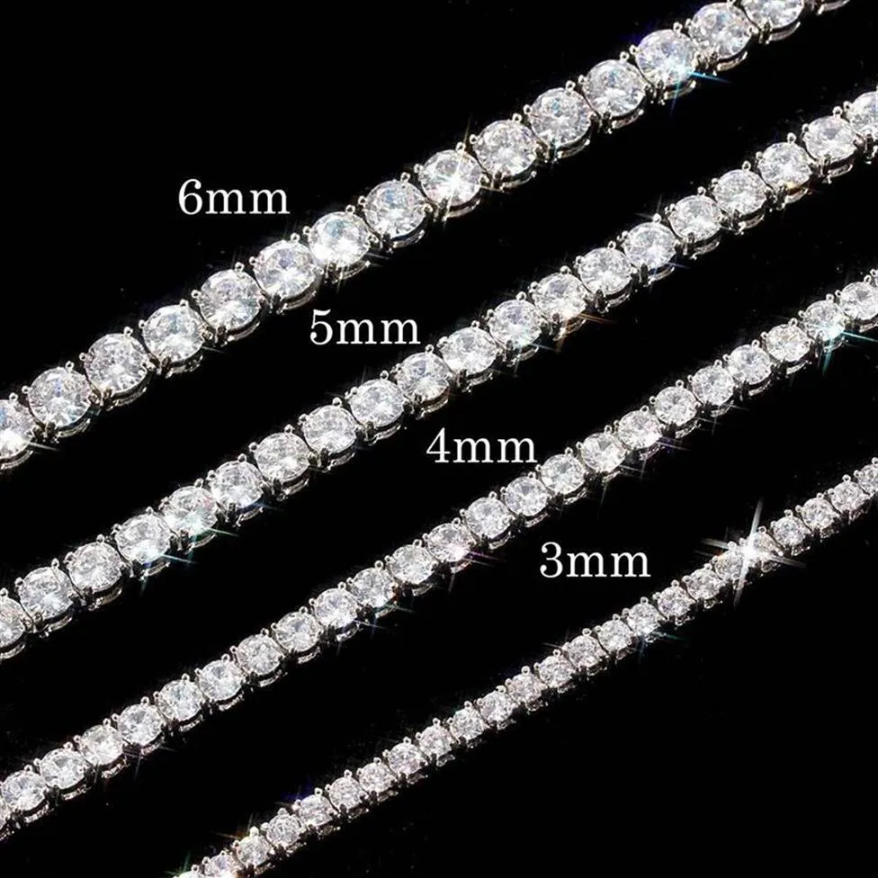 Tenniskedjor Menshalsband Gold Silver Plated Luxury Fashion Artificial Diamond Rhinestone Hip Hop Jewelry for Women 5 6mm Chain250o