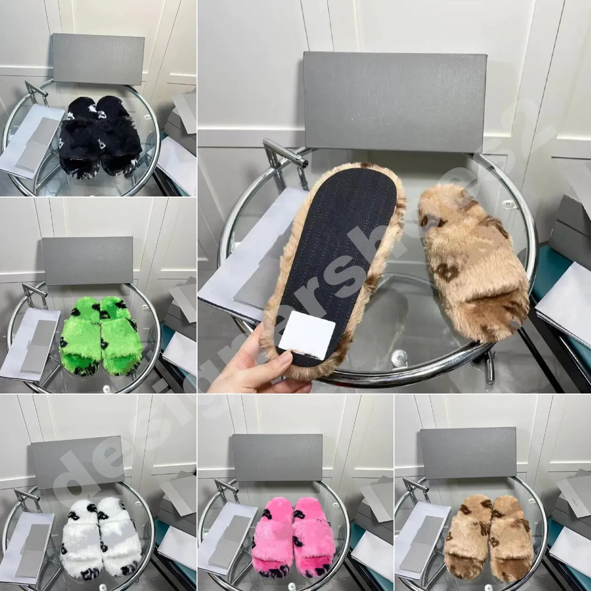 Slifori designer Pelliccia invernale Slipisti soffici Stampare pantofole di lana piatta Fuzzy Fuzzy Flip Flop Slipper Slides Slides Home comodo Slippro