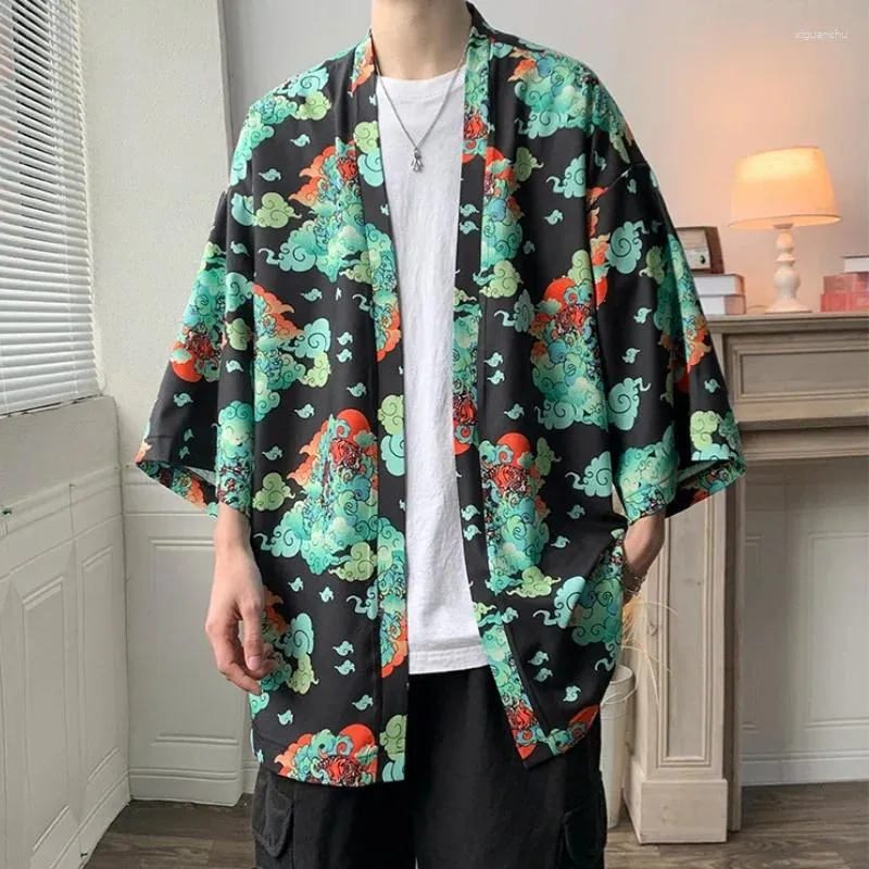 Ethnic Clothing Streetwear Men's Summer Kimono Printed Jacket 2023 Trendy Windbreaker Cardigan Plus Size Sun Screen Coat