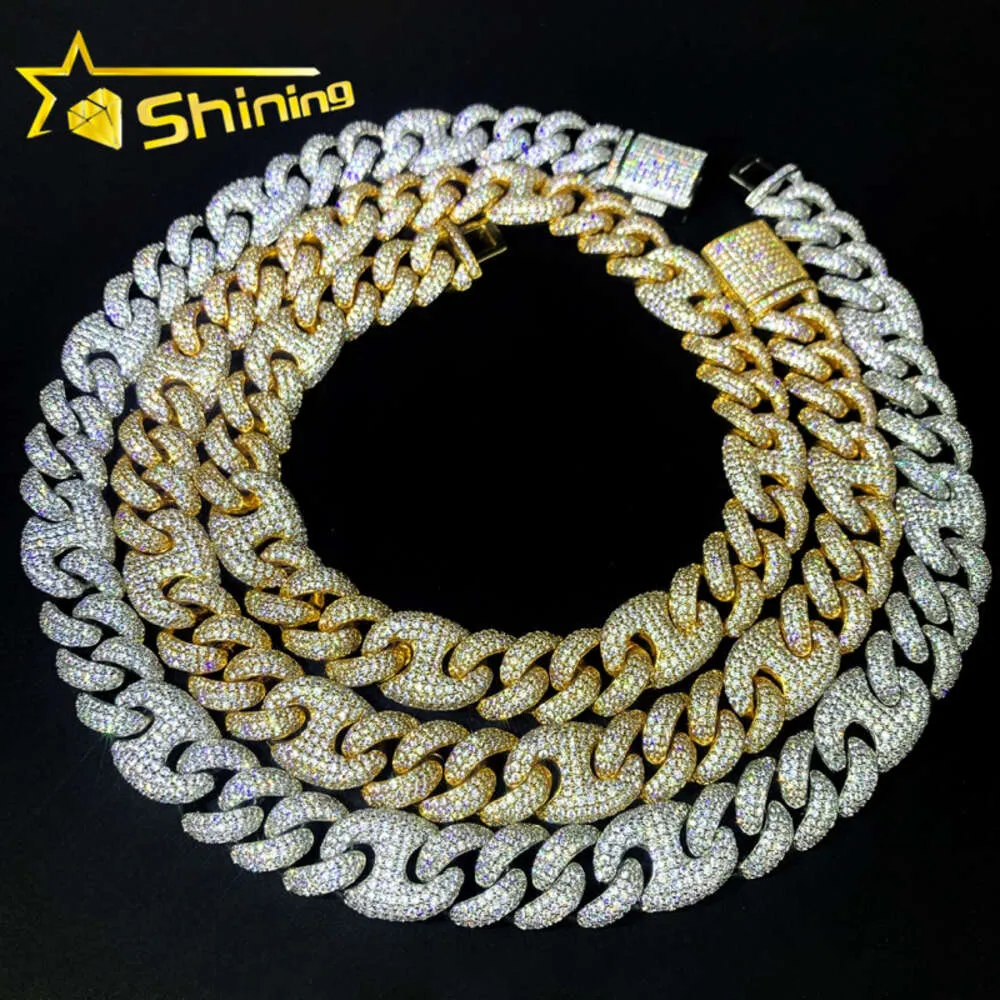 Iced Out 925 Sterling Zilver 15mm Varken Neus Moissanite Cubaanse Ketting Aangepaste Rapper Mossanite Cubaanse Link Chain