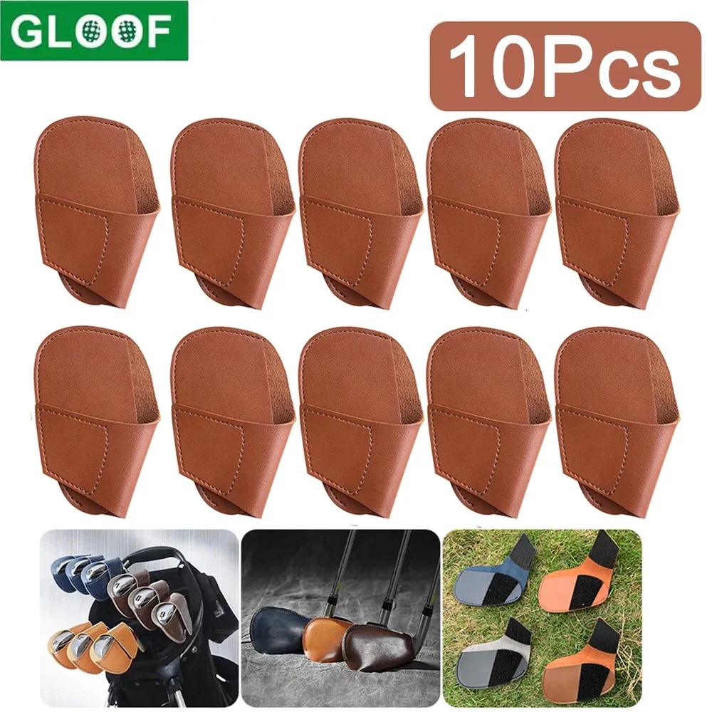 10 datorer Golf Iron Club Head Cover Rod Head Protective Case Pu Leather Wedges Cover Golf Sporting Accessories Putter Protector 231229