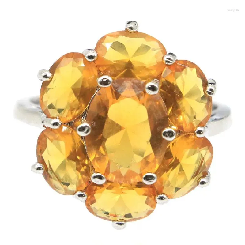 Clusterringe 5g 925 MASSIVES STERLINGSILBER Ring Blumenform London Blauer Topas Goldener Citrin Reicher violetter Tansanit CZ Damenhochzeit