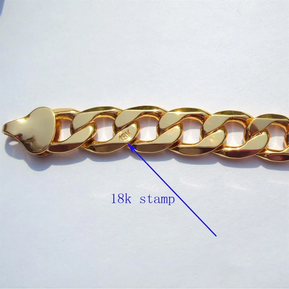 18 K Solid Goldgf Authistical wykończenie 18 K Stłoczony 10 mm drobny krawężnik łańcuch łańcucha łącza Męskie Męskie Mężczyznę w 600 mm318l