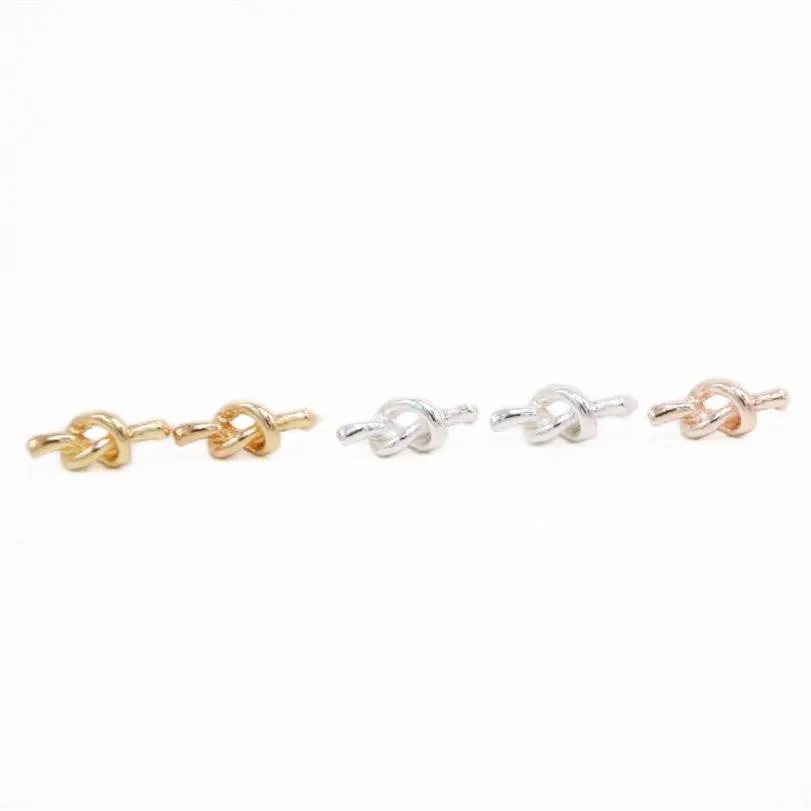 Modischer kleiner Knoten-Bolzenohrring, niedlicher Stil, Umweltschutzmaterial, Gold, Silber, Rose, drei Farben, optional für Frauen281G