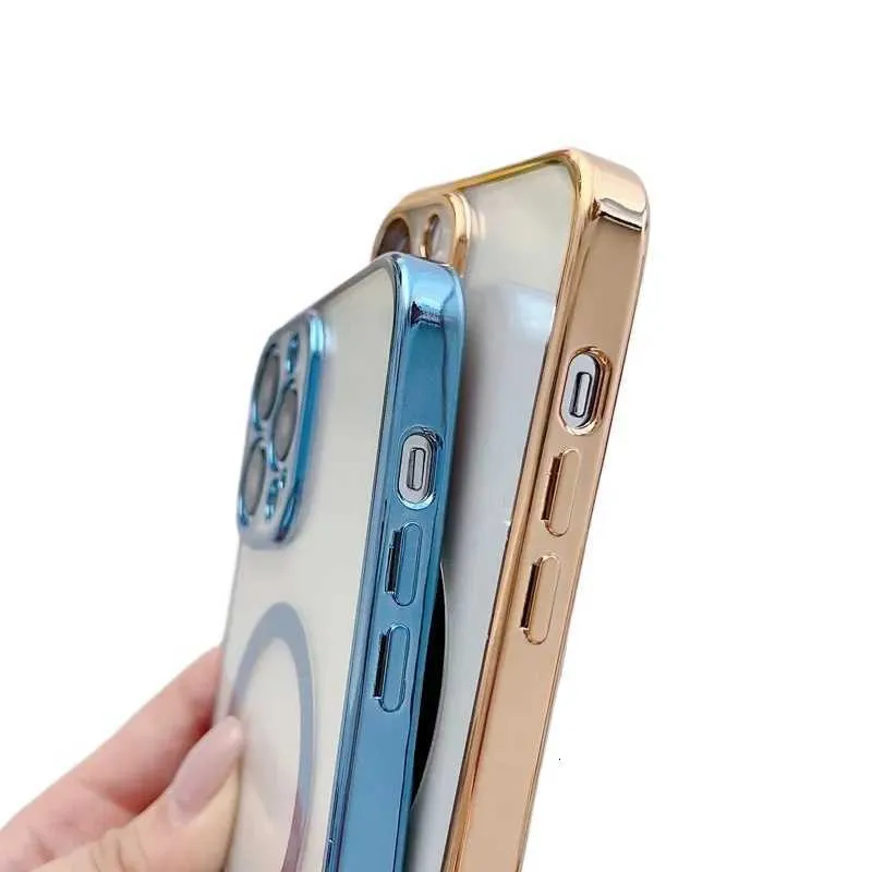 Capas de telefone celular chapeamento de moda para capa Magsafe para iPhone 15 14 13 Pro Max Carregamento sem fio Capa magnética magnética com protetor de lente de câmera RXHW