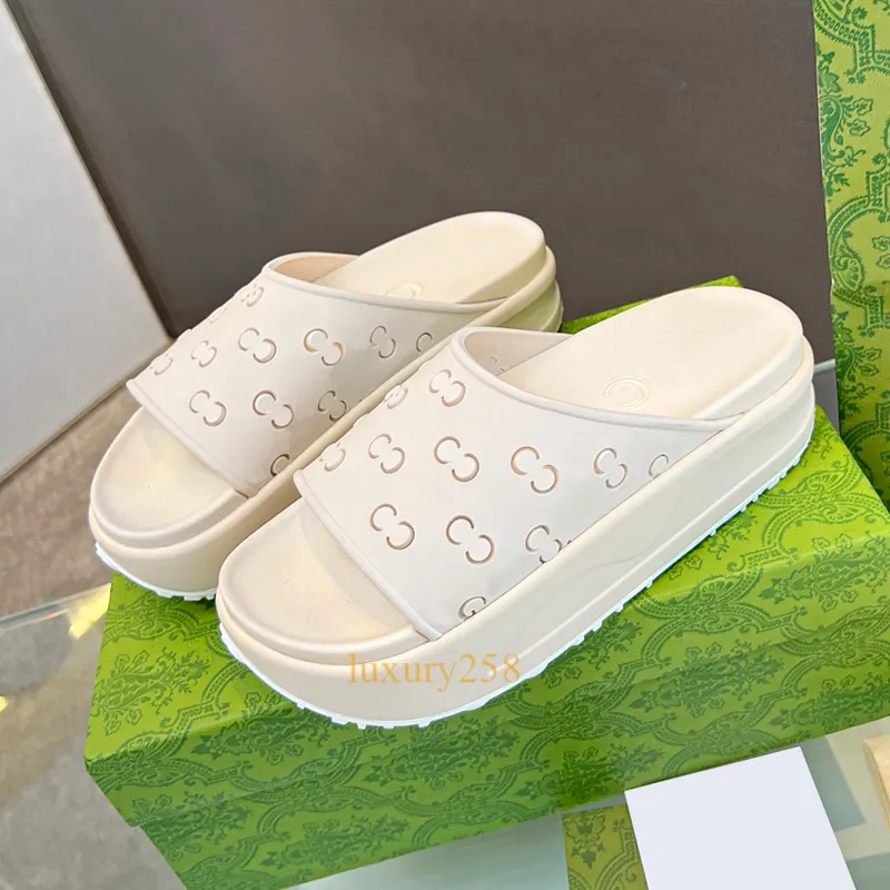 Luxe platform sandalen pantoffel ijskleurige sandaal slippers klassieke letter designer dames rubber lederen pantoffels dikke bodems zomer strandglijbanen