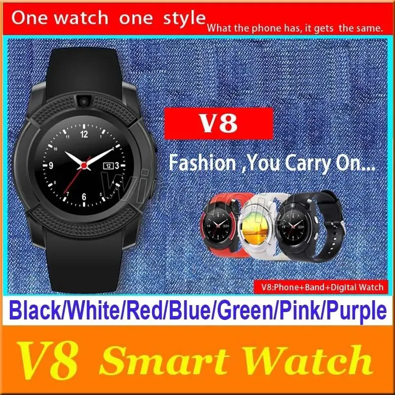 Montres V8 Montres Bluetooth Smarthwatch avec Camera SIM et TF Card Watch pour Samsung Note 7 Téléphone portable iPS Smartphone iPhone I7 avec RET