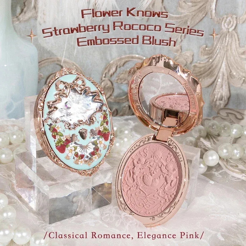 Flower Knows Strawberry Rococo Series präglad Blush Face Makeup Matte Shimmer Pigment Waterproof Natural Naken Brightening Cheek 231229