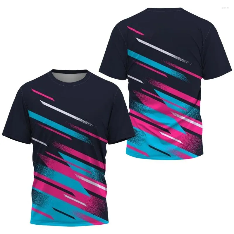 Men's T-skjortor Fashion Gradient Stripe Print Shirt For Men Badminton Table Tennis Training Clothing Summer Tops Casual O-Neck Sports