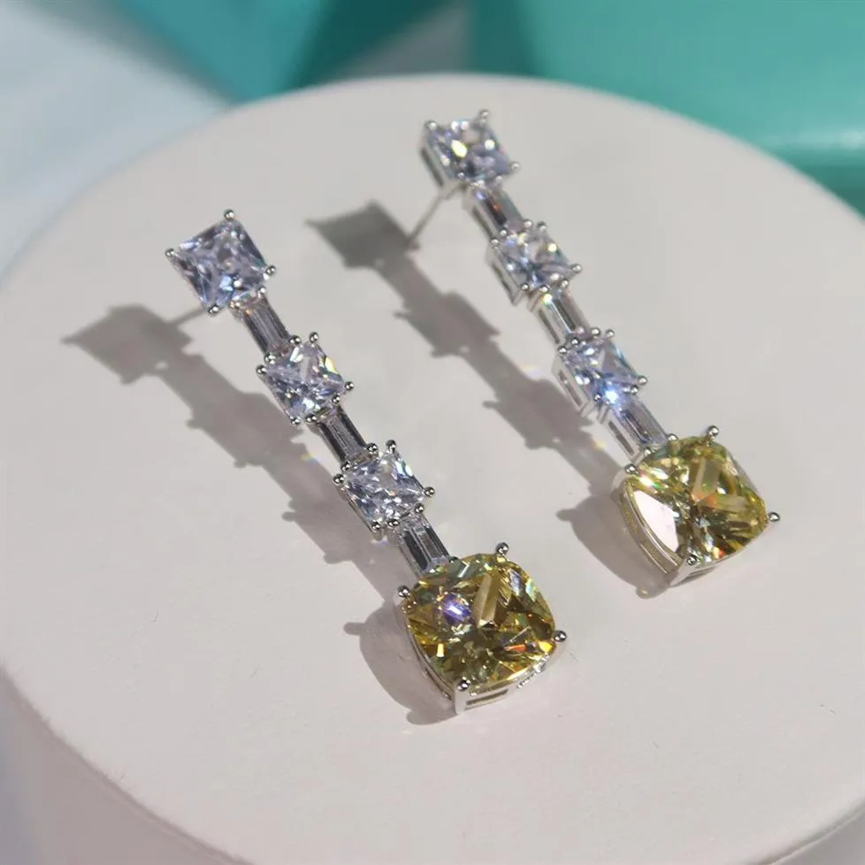 Mode Trend High Yellow Diamond Earrings Prom Party Superior Quality Celebrity Earrings Silver Needle Anti Allergy317Q