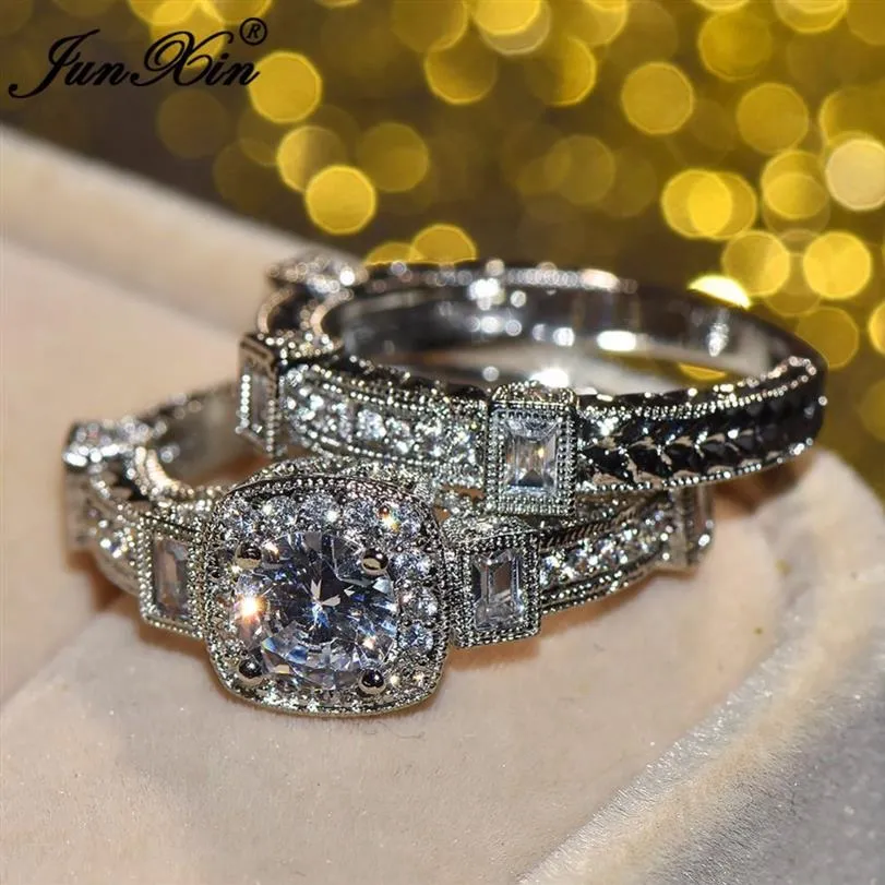 choucong luxe femme grand unique diamant bague en or blanc rempli bijoux vintage bague de mariage ensemble promesse bagues de fiançailles pour Wom247V