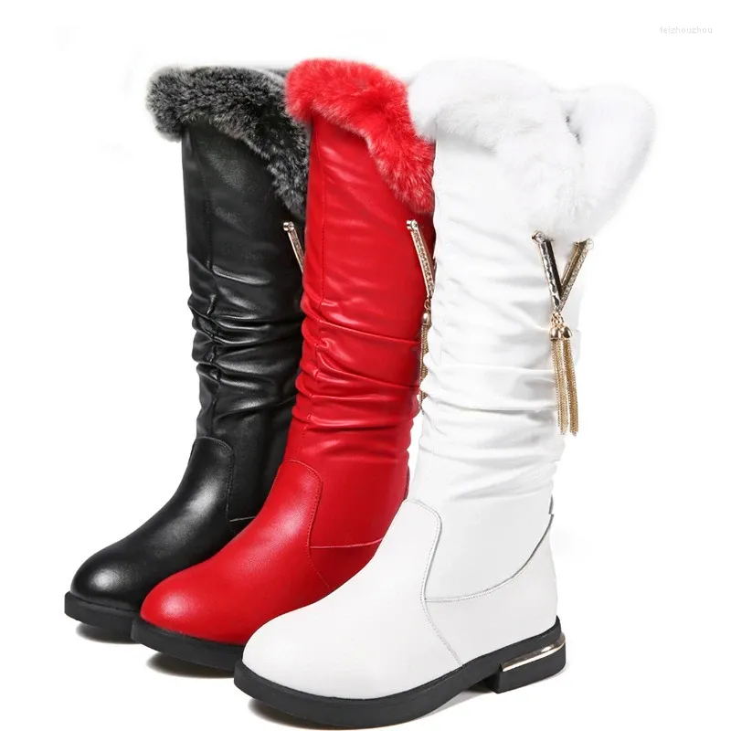 Stiefel Warme Pelz Plüsch Schnee Frauen Winter Schuhe Hohe Stiefel Weibliche Wasserdichte Leder Rindsleder Haar