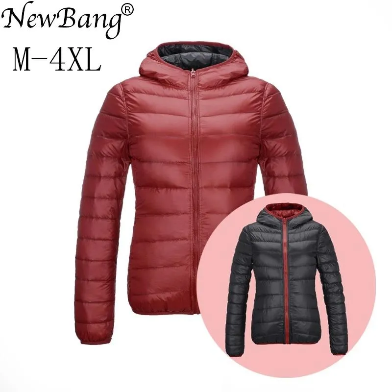 Parkas Newbang Brand Kurtka Kobieta z kapturem Ultra Light Down Jacket Kobiety podwójna strona odwracalne kurtki Lekki ciepły płaszcz