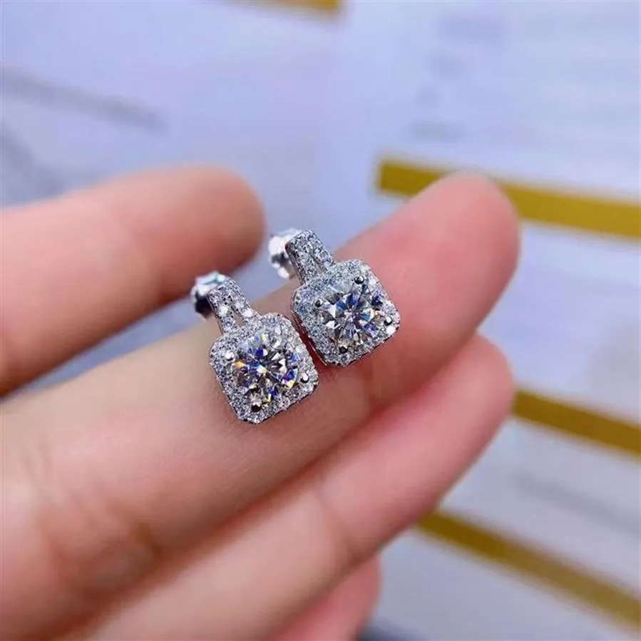 925 Sterling Silver passerat Test Classic Moissanite Diamond Square Shape Earrings D Color VVS Fashion Luxury Jewelry Gift306J