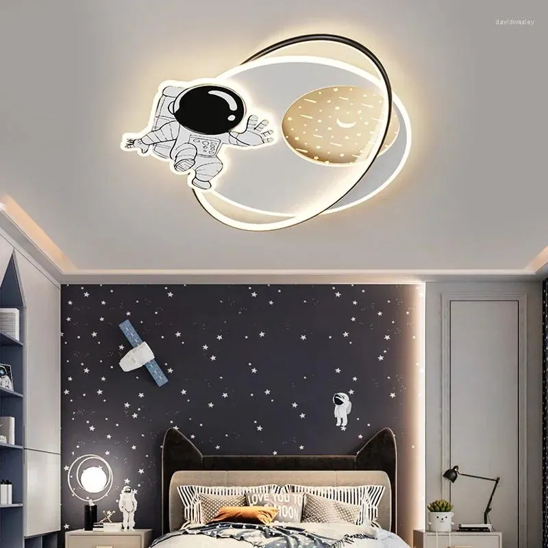 Plafondverlichting Moderne LED Cartoon Maan Astronaut Lamp Kinderen Kinderkamer Jongens Slaapkamer Decor Ruimte Licht Kinderkamer Kroonluchter