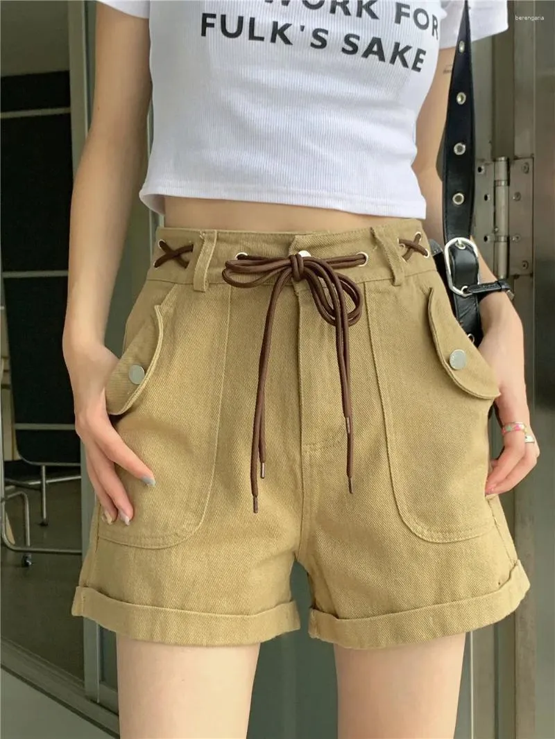 Shorts pour femmes Vintage Y2 été fille épicée taille haute lâche mince et polyvalent vêtements de travail pantalon à cordon