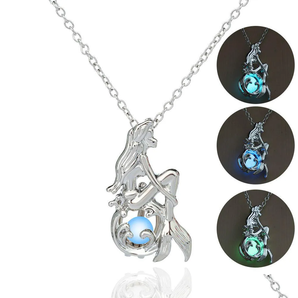 Pendant Necklaces Cage Luminous Necklace Love Wish Natural Pearl Glow In The Dark Mermaid Hollow Locket Drop Ship Delivery Jewelry Pe Dhkam