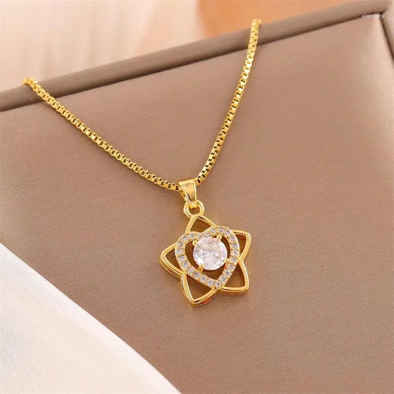 Pendant Necklaces Korean Zircon Five-Pointed Star Love Necklace For Women Stainless Steel Chain Ladies Girls Jewelry Party Gift