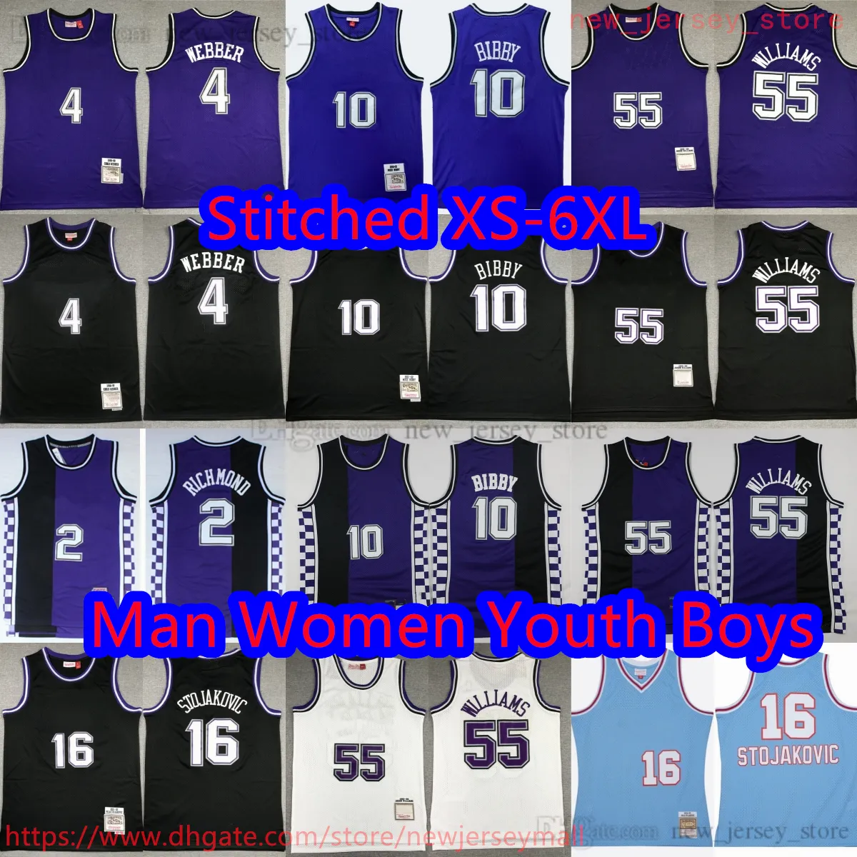 Custom S-6XL Throwback 1998-99 Basketbal 55 Jasonwilliams Jersey Classic Vintage Mitchrichmond ChrisWebber Mikebibby Pejastojakovic Ademende shirts