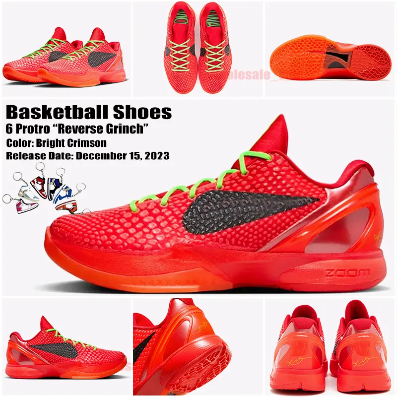 LeBrons Odwrotne buty do koszykówki Grinch 6 Protro jasne szkarłatne trampki Czerwone trenery Rozmiar 40-46 US 12