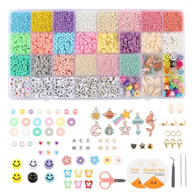 Ensemble de perles mélangées pour la fabrication de bijoux, perles de rocaille de 3MM, perles plates en argile polymère de 6MM pour la fabrication de bracelets, Kit d'accessoires de perles DIY 231229