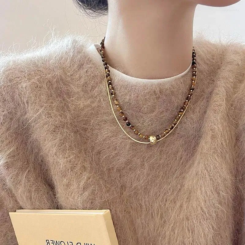 Chokerårströja kedjor lyx och extraordinära halsband Två bär av Maillard Tiger Eye Stone Neckchain Accessories Woman