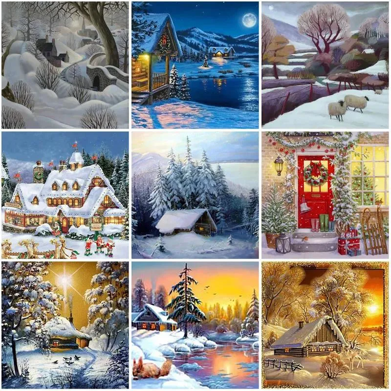 Målningar DIY 5D Diamond Målning Vinter Snow Landscape Full Square Borr Diamond Embroidery Cross Stitch Wall Art Gift Home Decor