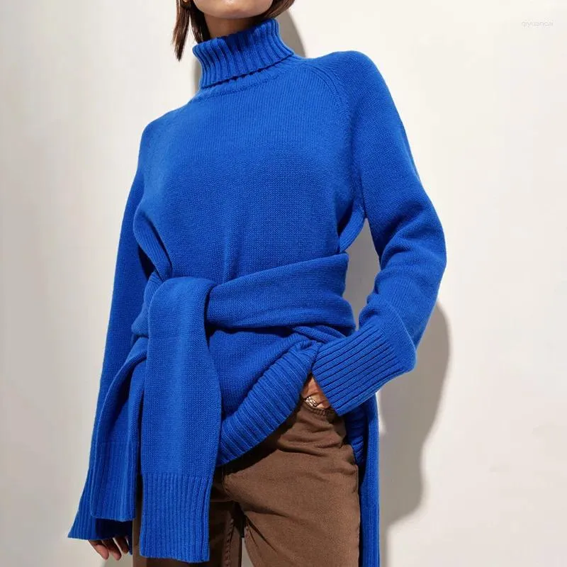 Women's Sweaters Blue Turtleneck Sweater For Women Elegant Causal Loose Long Sleeve Knitted Pullovers Autumn Winter Thicken Warm Basic