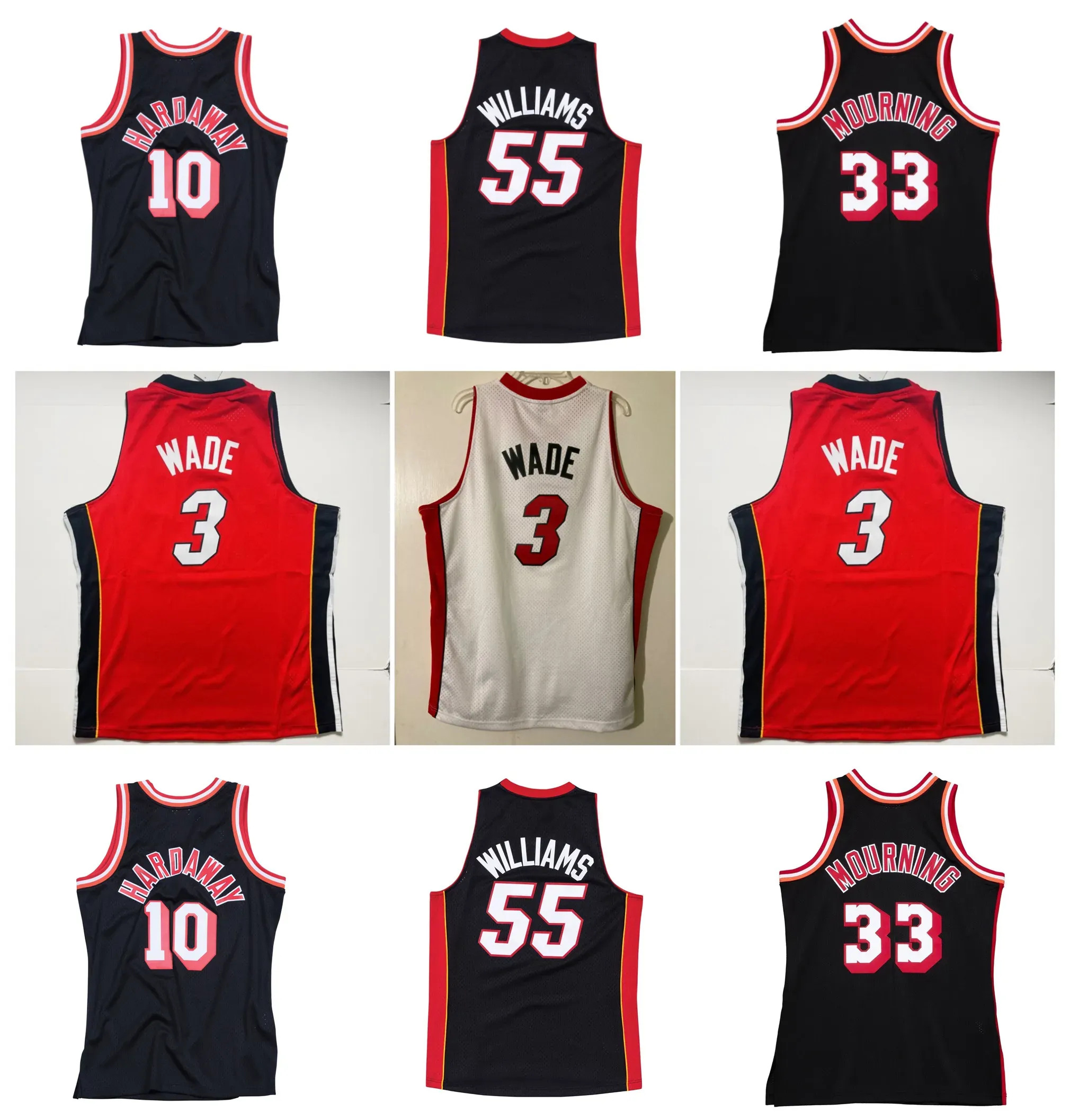 Aangepaste mannen vrouwen jeugd Tim Hardaway Dwyane 3WadeHeats basketbalshirt Miamis Alonzo Mourning Jason Williams Mitchell en Ness Throwback Zwart Rood Wit