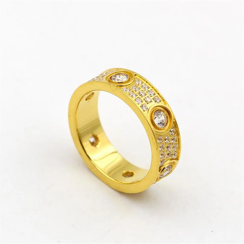 Bagues d'amour en acier titane 316L de qualité supérieure, bagues pour amoureux, taille pour femmes et hommes en largeur de 6 mm avec trois lignes de diamant Jewelry252b