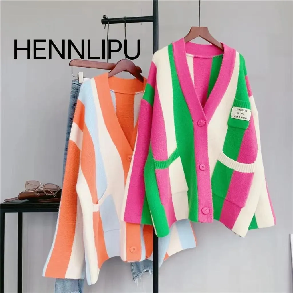 Cardigans Hennlipu Vika Studio新しい女性カーディガンセーターコートカラーファッショントップ