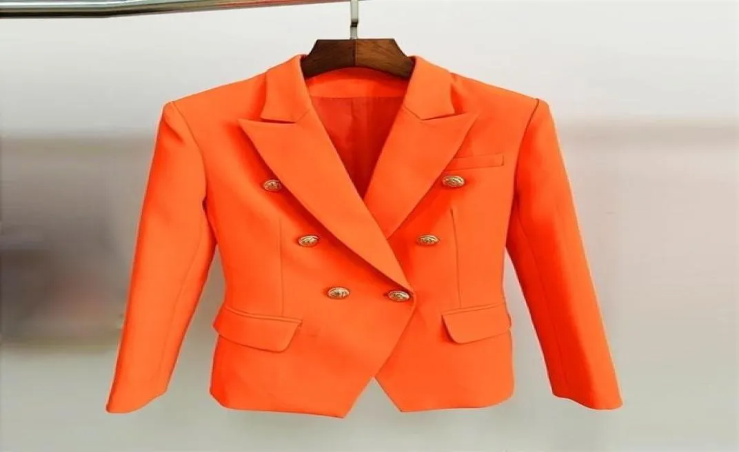HIGH STREET Klassischer Barock-Designer-Blazer für Damen, zweireihiger Blazer mit Löwenknöpfen aus Metall, Orange 2207055068896
