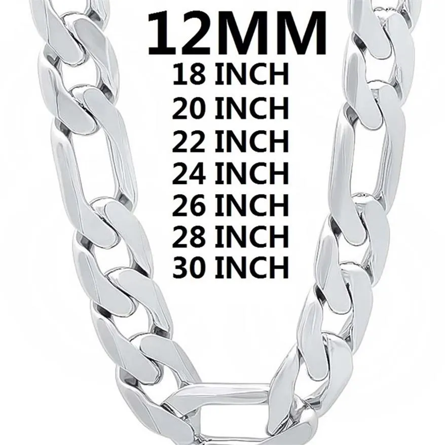 Collar de plata de ley 925 maciza para hombre, cadena cubana clásica de 12MM, dije de 18-30 pulgadas, joyería de moda de alta calidad para boda 220209270p