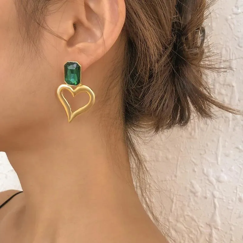 Boucles d'oreilles pendantes géométriques en métal, Style Simple, amour, strass, Cool, exagéré, rétro