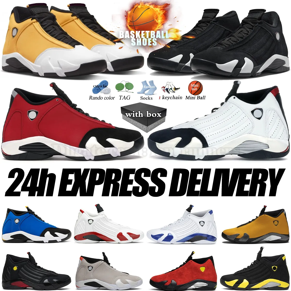 14s with box Jumpman 14 Basketball Shoes Mens Sneaker Black White Ginger candy cane Winterized gym red Blue desert sand defining moments Hyper Royal Thunder Trainers