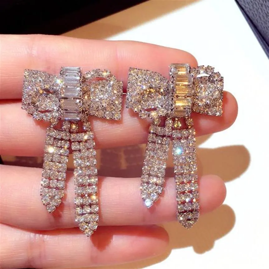 new Korean style ins fashion luxury designer super glittering diamonds zircon cute lovely bow stud earrings for woman girls260n