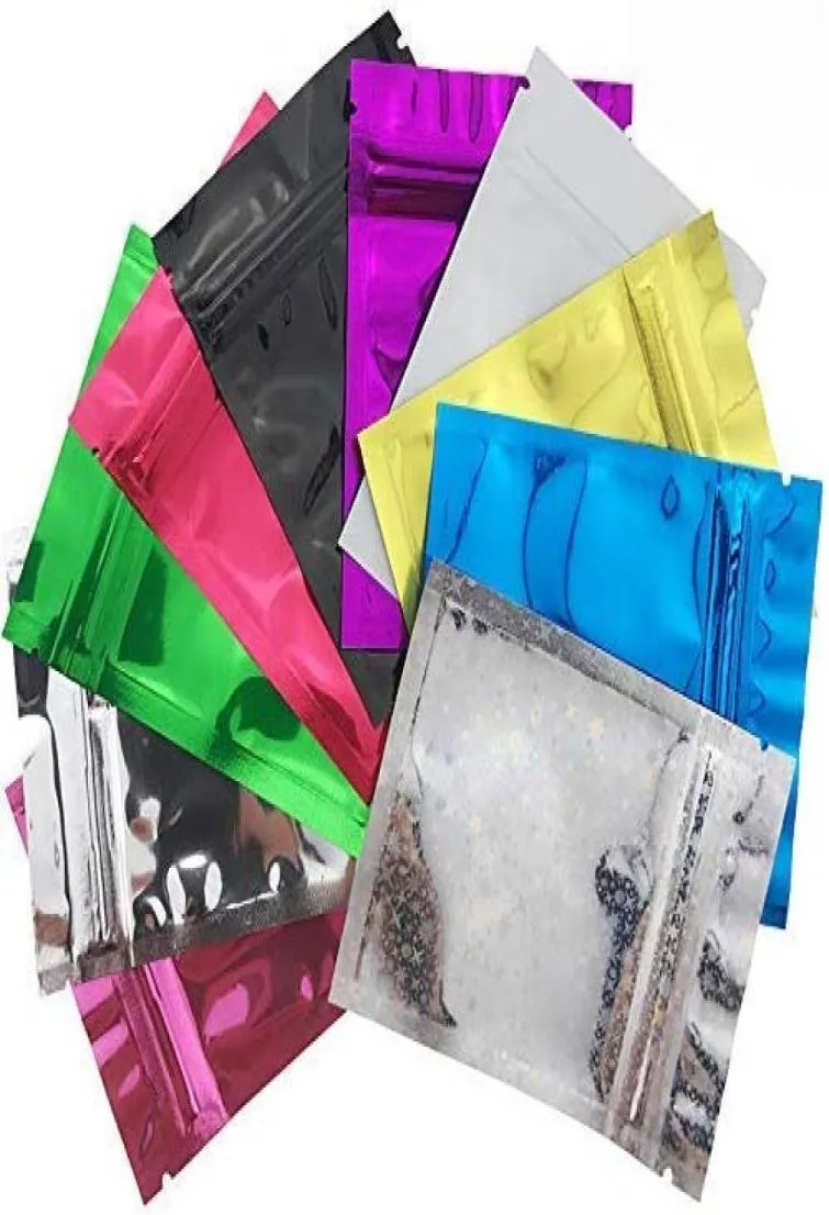 100 pièces sacs refermables anti-odeur sac de poche en aluminium plat métallique Mylar feuille plat ZipLock sacs de stockage des aliments pochette mélange de couleurs 7542134