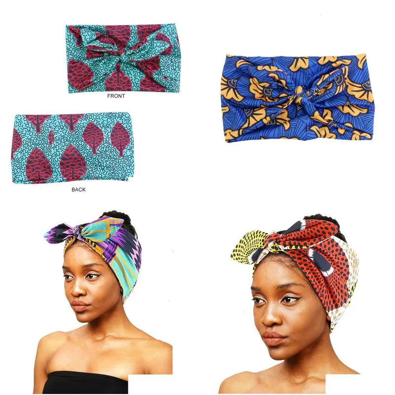 Headwear Hair Accessories African Print Women Headband Knot Bow Style Stretch Bandana Make Up Yoga Sports Band 230605 Drop Deliver Dhift