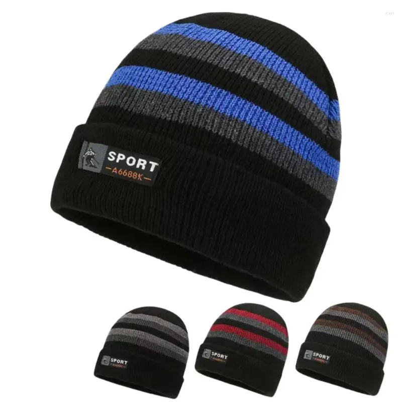 Boinas engrossar malha chapéu casual à prova de vento quente bonés de lã listra gorro chapéus inverno