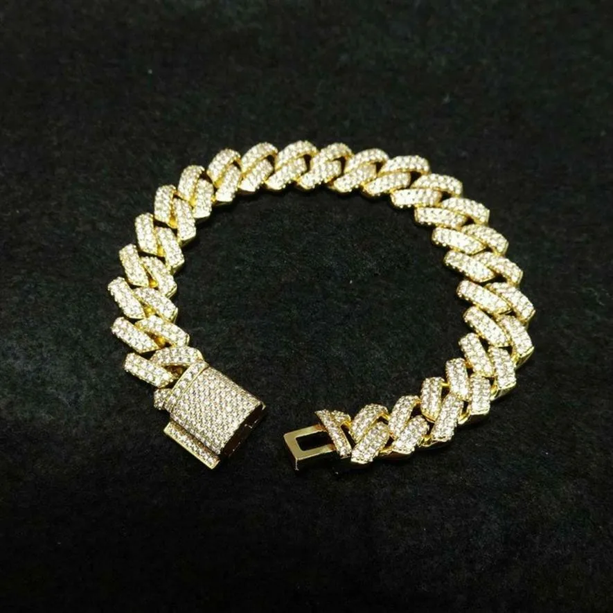14mm Diamond Miami Prong Cuban Link Chain Armband 14K White Gold Iced Iy Cubic Zirconia Jewelry 7Inch 8inch Cuban Armband2090