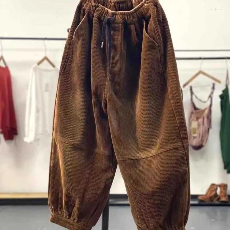 Kvinnors byxor Deeptown Casual Corduroy Harem Women High midja Retro Loose Bloomers Kvinnliga överdimensionerade sportbyxor Baggy Brown Sweatpants