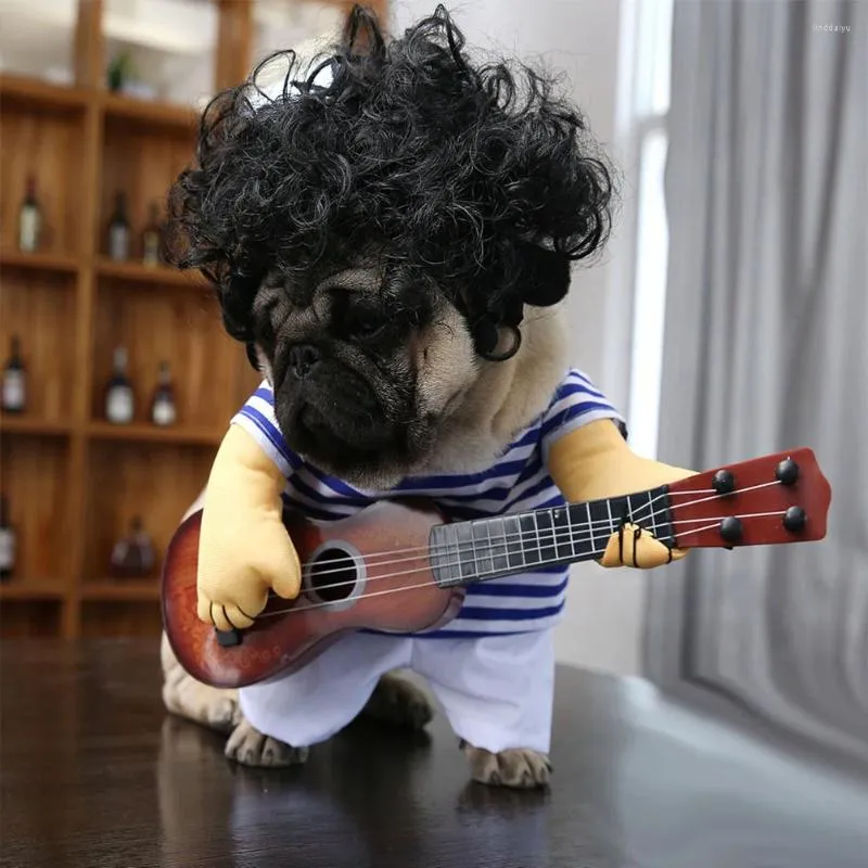 Vestuário de cachorro, fantasia de cachorrinho, roupas de estimação tocando guitarra chique de cosplay festa de natal tamanho m