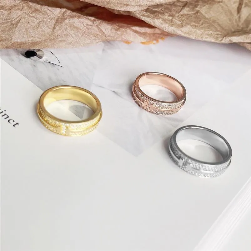 Designer ringar för kvinnliga ringar t form diamanter guld silver rosen mens lyxiga smycken titan stål guldpläterad aldrig blekna inte alla2619