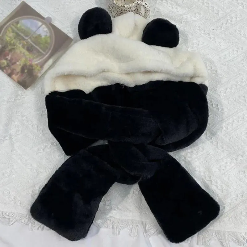 Boinas Hombo de otoño Cartoon Termal Panda Invierno Plugo espeso espeso tibia suave suave Capa a prueba de viento para clima unisex