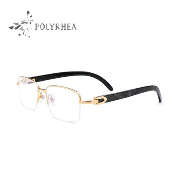 Lunettes de luxe en corne de buffle sans cadre montures hommes femmes marque designer noir et blanc texture naturelle motif à franges miroir jambes E4339287