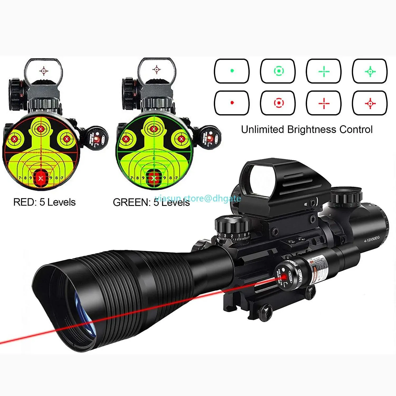 Scopes Tactical 412x50EG Dual Illuminated Optics & Laser Sight & 4 Holographic Reticle Red/Green Dot Sight & 20mm Rilfe Scope