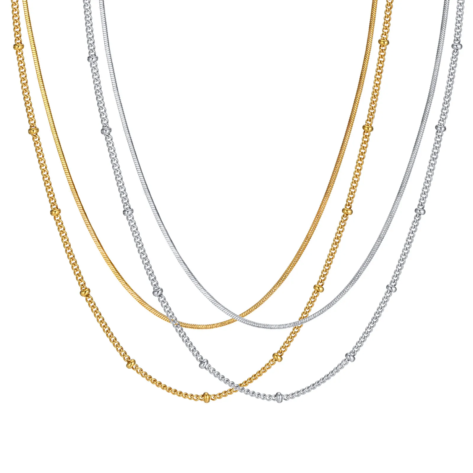 5st tunna damer flickor halsband rostfritt stål pärlor kedja länk smycken i bulk 18 tum silver gyllene nc-1328