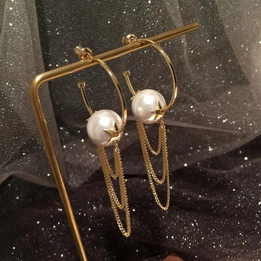 Orecchini a bottone con nappa a catena circolare con perle di design di lusso alla moda, adorabili e carini per donna in argento s925 post243a