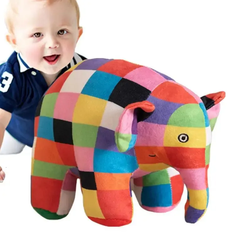 Olifant knuffel cartoon jungle dieren kussen decoratie Sussen speelgoed gevulde geruite Elmer pop thuis auto decoratie RelaxingToy 231229