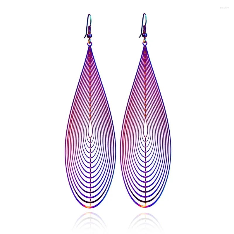 Dangle Earrings 2023 Stainless Steel Dripping Color Hollow Striped Piece Long Ear Jewelry Pin